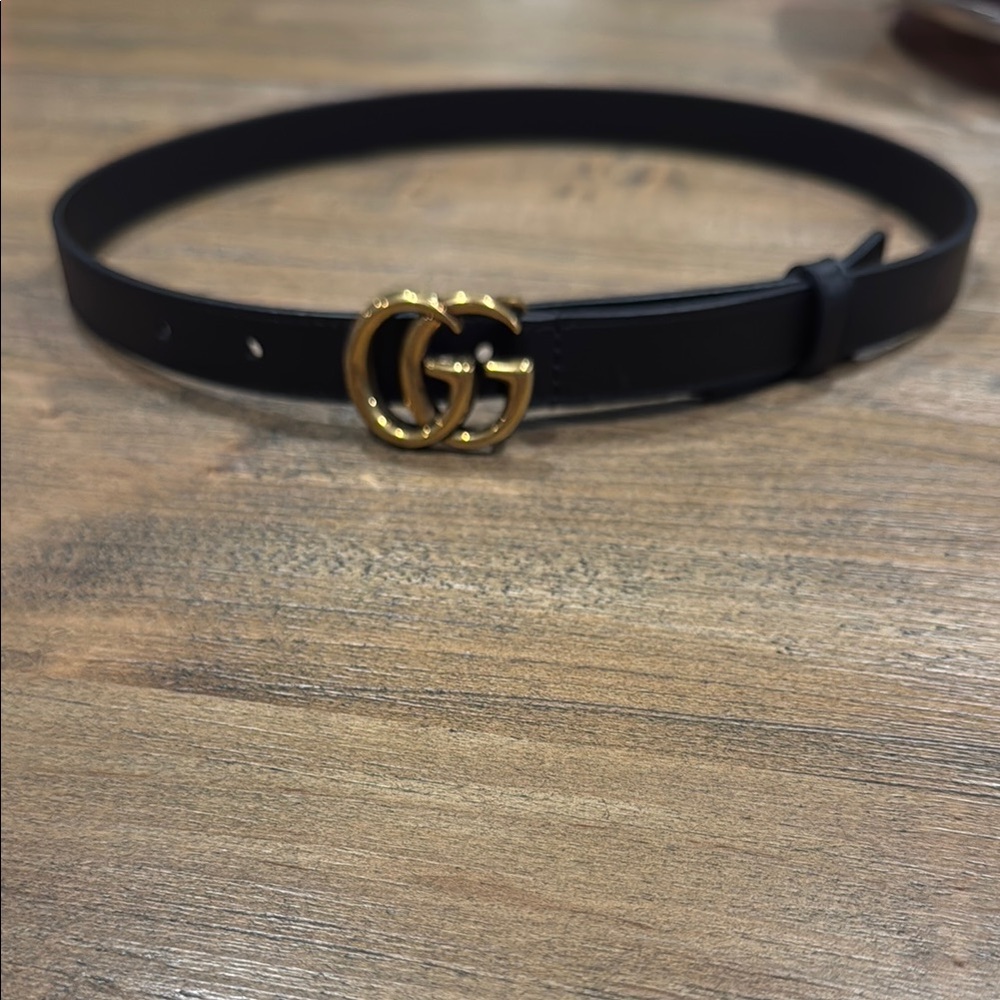 Gucci Black Leather Belt with Gold Buckle